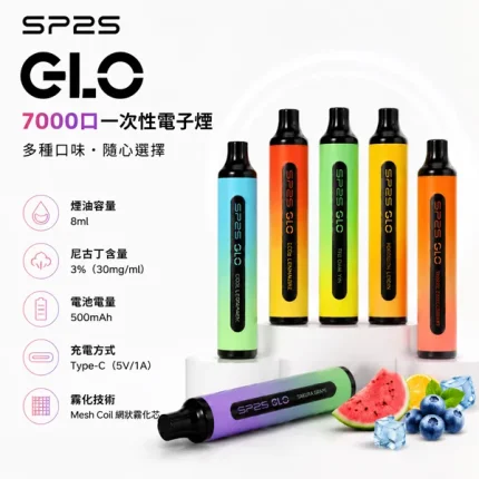 15種口味｜思博瑞/SP2S GLO 7000口拋棄式 8ml 含3%濃度